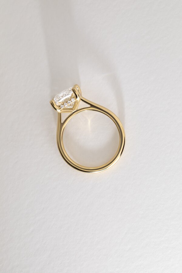 5 Carat Lab Grown Elongated Cushion Hidden Halo Engagement Ring in Yellow Gold - Geraldine