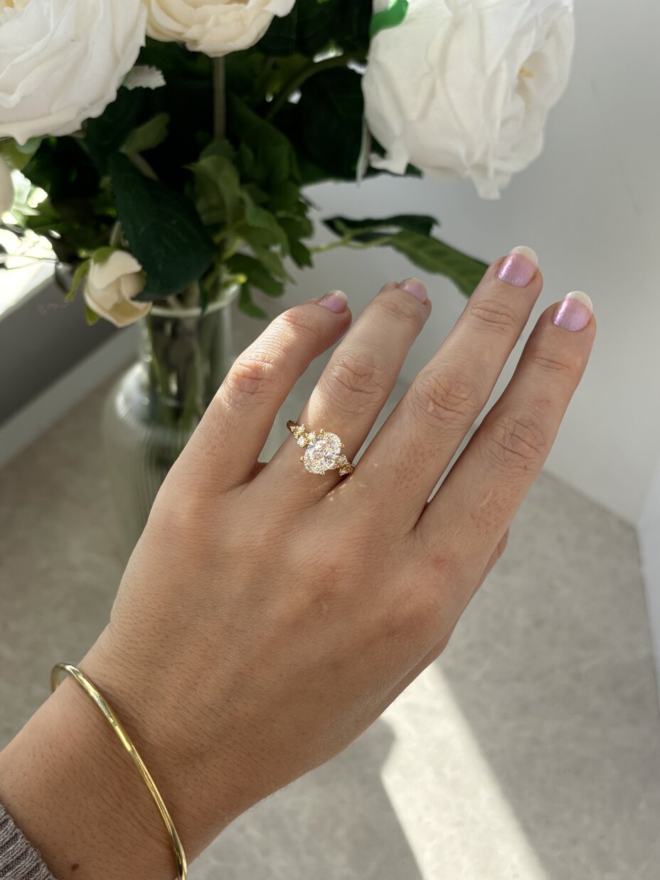 2.00 Carat Oval Diamond Cluster Yellow Gold Engagement Ring - Morning Star