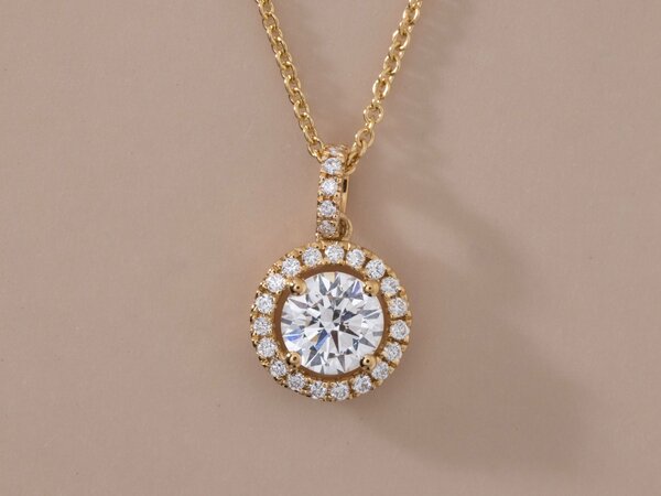 Amila Yellow Gold Halo Pendant