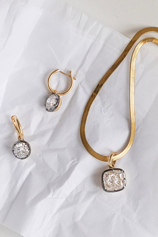 Two Tone (yellow gold and platinum) Georgian style diamond necklace and earrings set