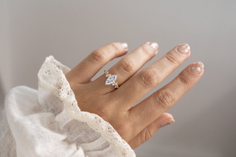 1.56 Carat Lab Grown Marquise Diamond Cluster Engagement Ring in Yellow Gold - Morning Star