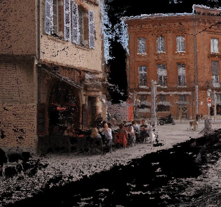 City street scene reconstructed as a 3D point cloud by imajing