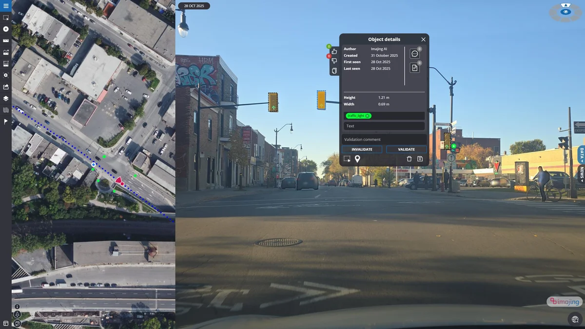 imajnet Gecko: traffic lights detected at a junction and geolocated on the aerial view