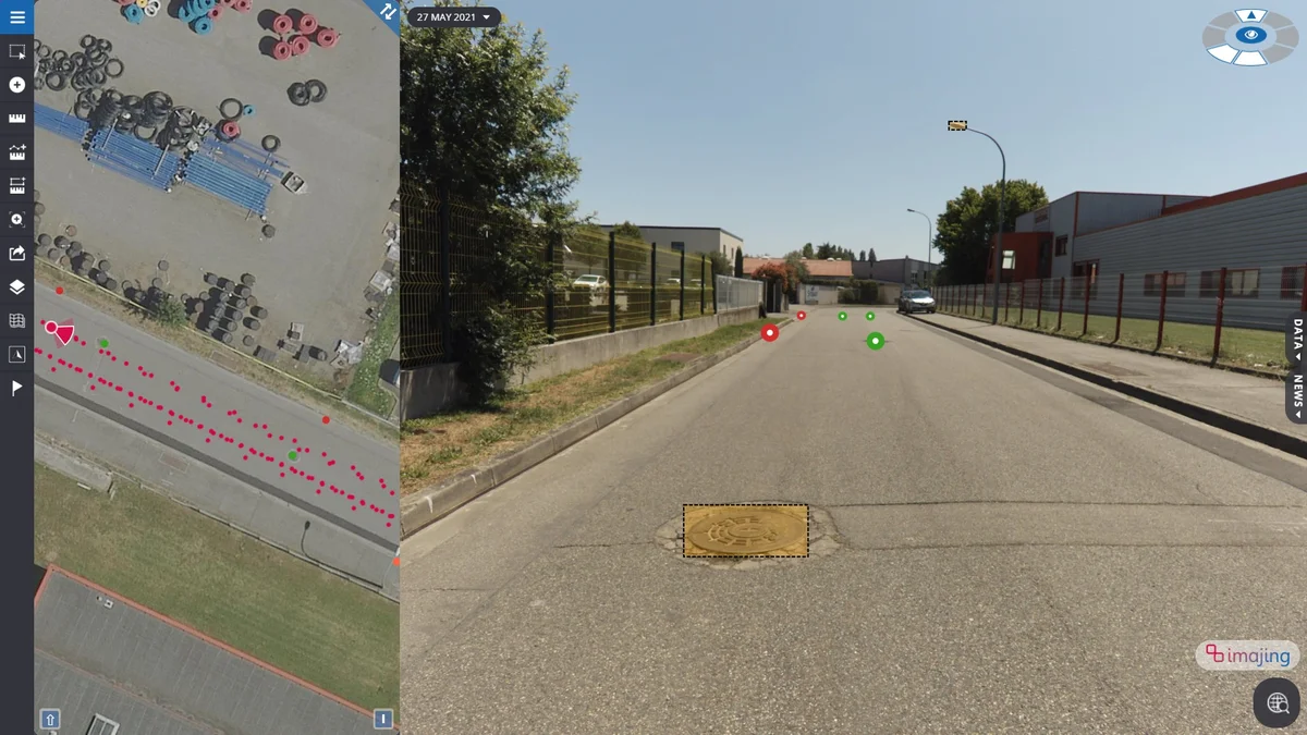 imajnet Gecko: manhole cover detected and highlighted in the immersive image