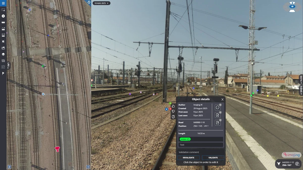 Imajing AI object validation on a railway network