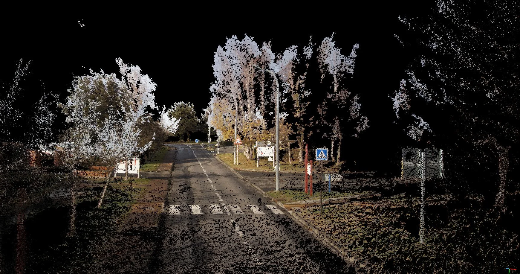 Tree-lined avenue reconstructed as a 3D point cloud by imajing