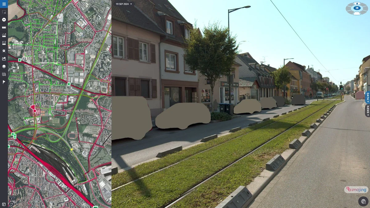 imajnet: parked vehicles automatically blurred along a tram line