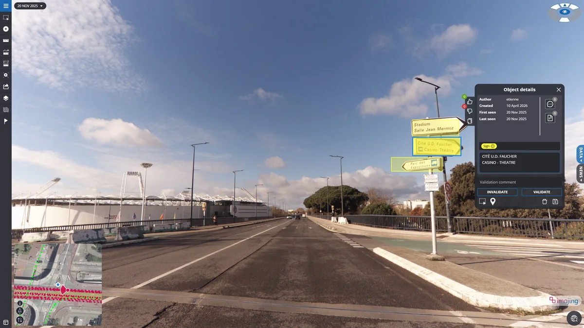 imajnet Gecko: directional signs detected on a pole with their destinations extracted by OCR