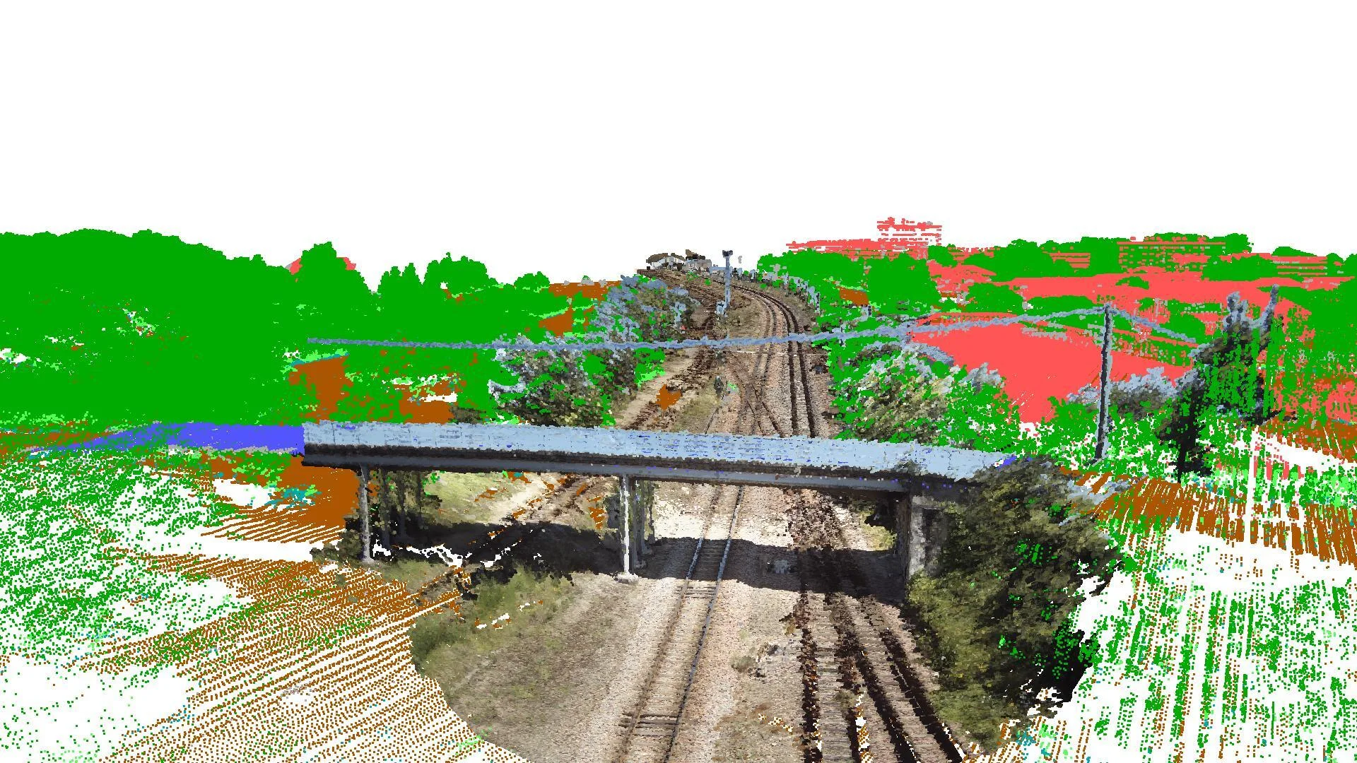 Railway bridge and track reconstructed as a 3D point cloud by imajing