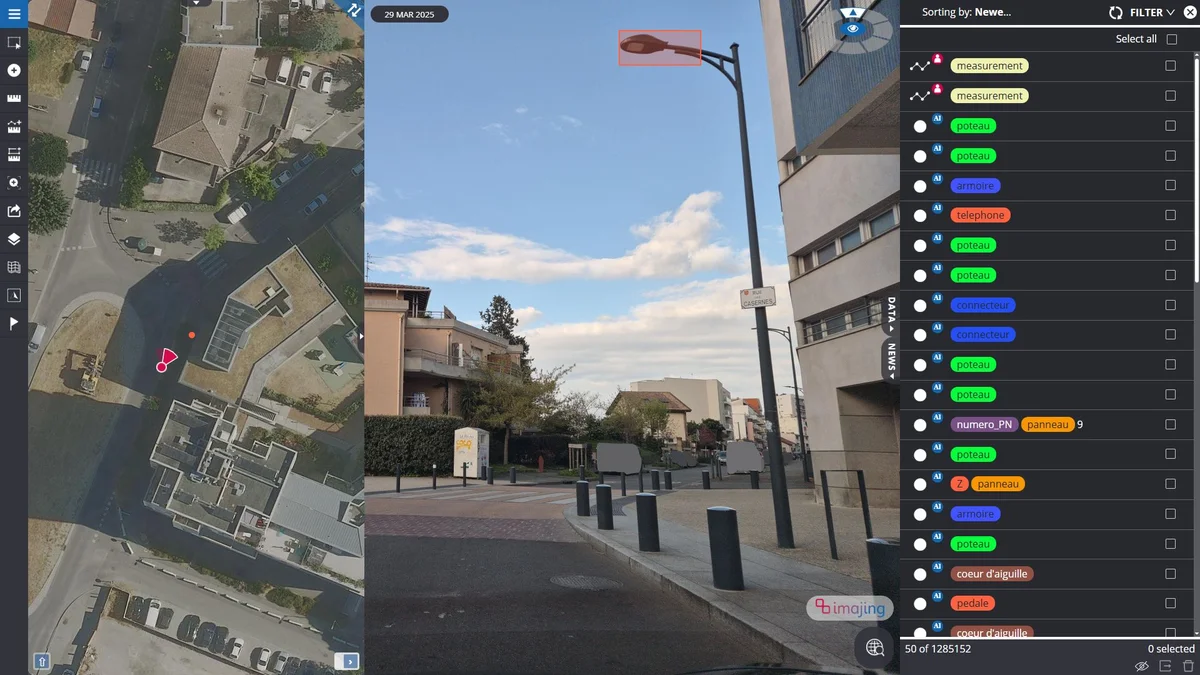 imajnet Gecko: streetlight detected in the immersive image and list of classified objects