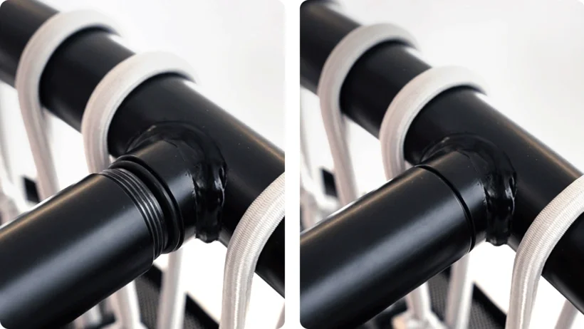 Gros plan sur un pied vissé et un anneau en O, vissé et dévissé.