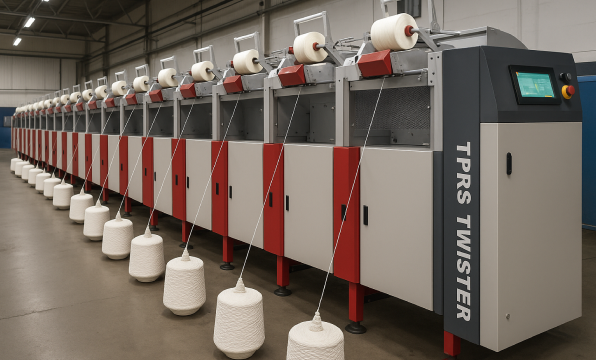 Modern industrial yarn manufacturing facility showcasing precision machinery and automated systems