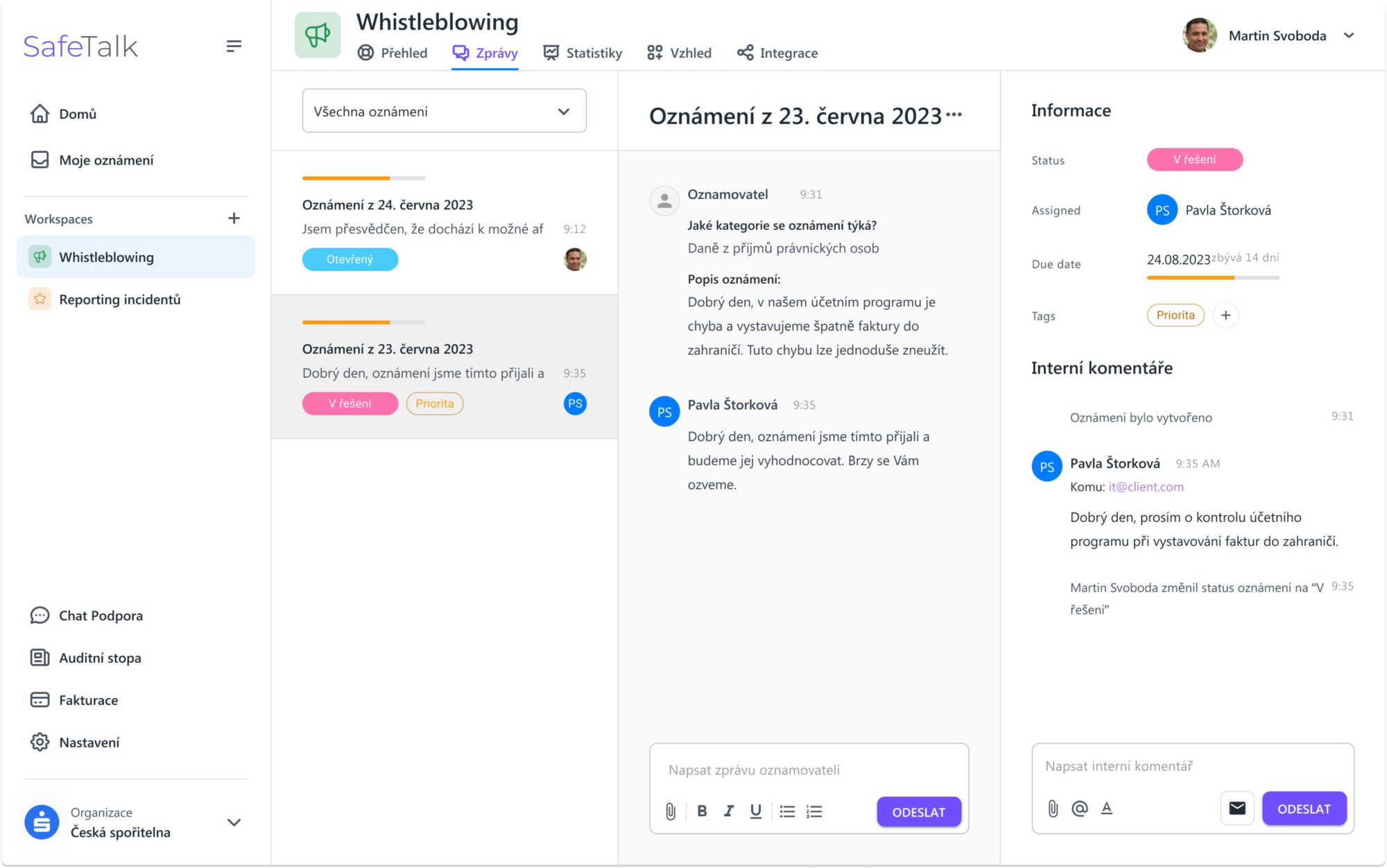 SafeTalk is a web application for collecting whistleblowing reports ...