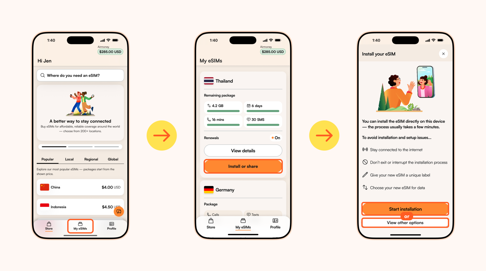 Installeer je Airalo-eSIM in de app