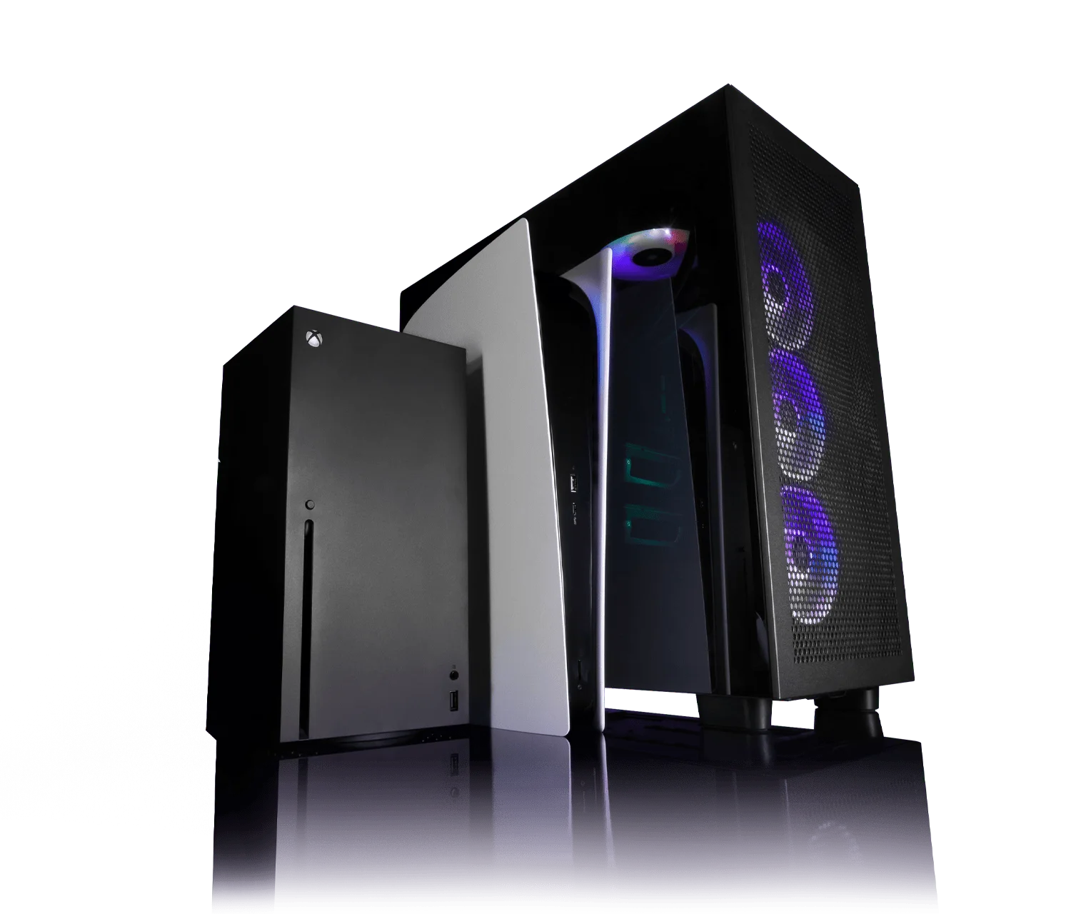 Gaming setup with Xbox console and PC showing Recon 70 multiplatform compatibility
