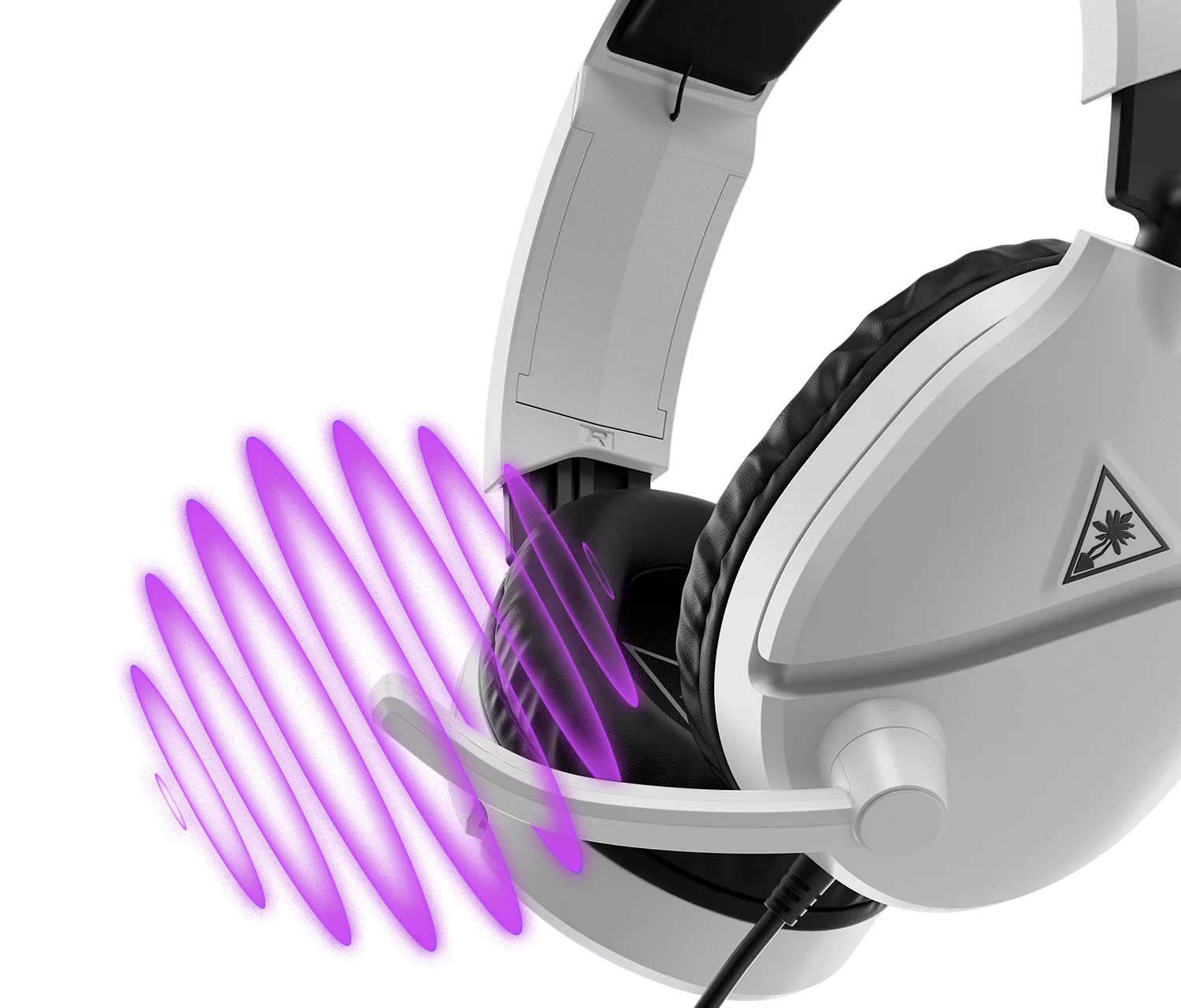 Close-up of Recon 70 headset showing flip-to-mute microphone design