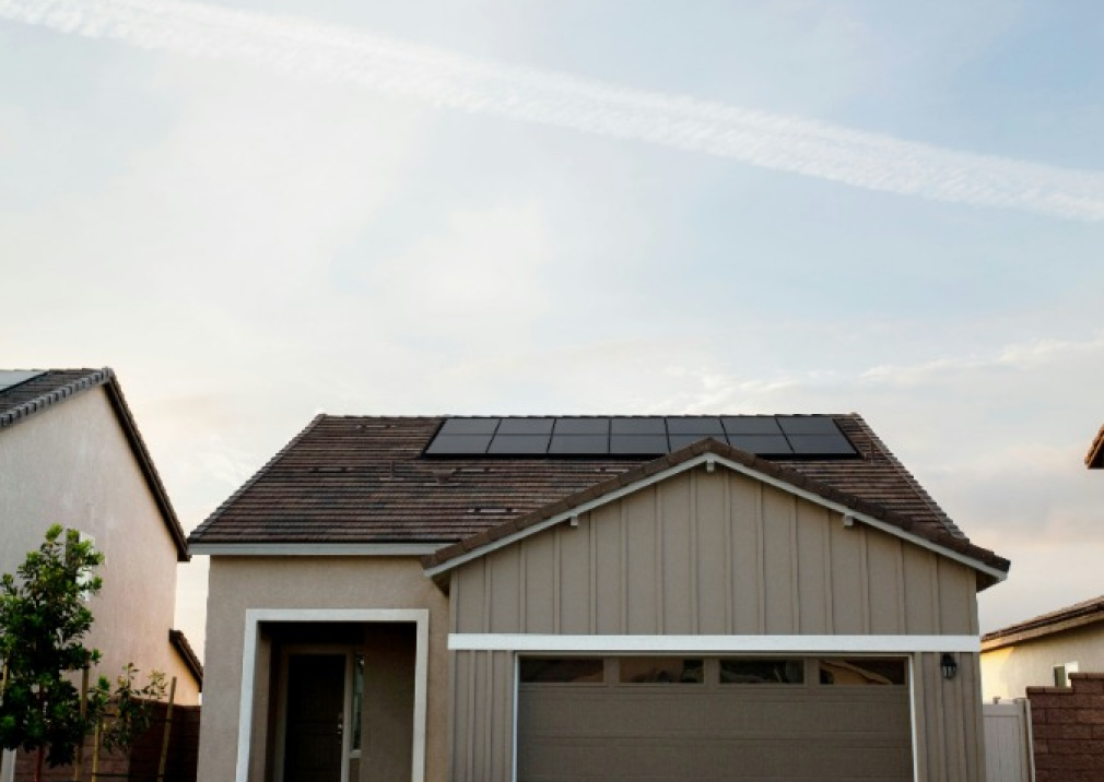Solar panel installation on a roof