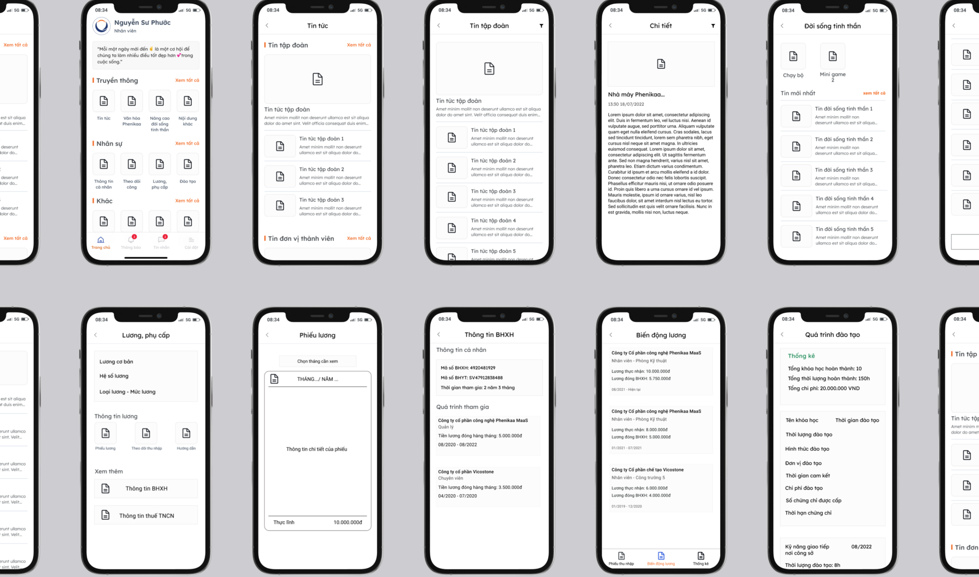 Wireframe examples for Phenikaa Connect