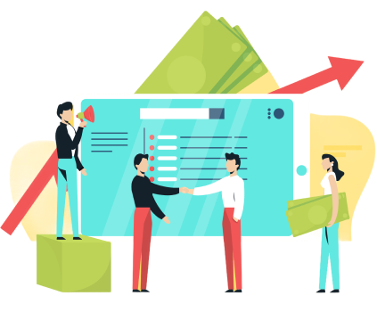 Learning illustration showing people working with charts and data