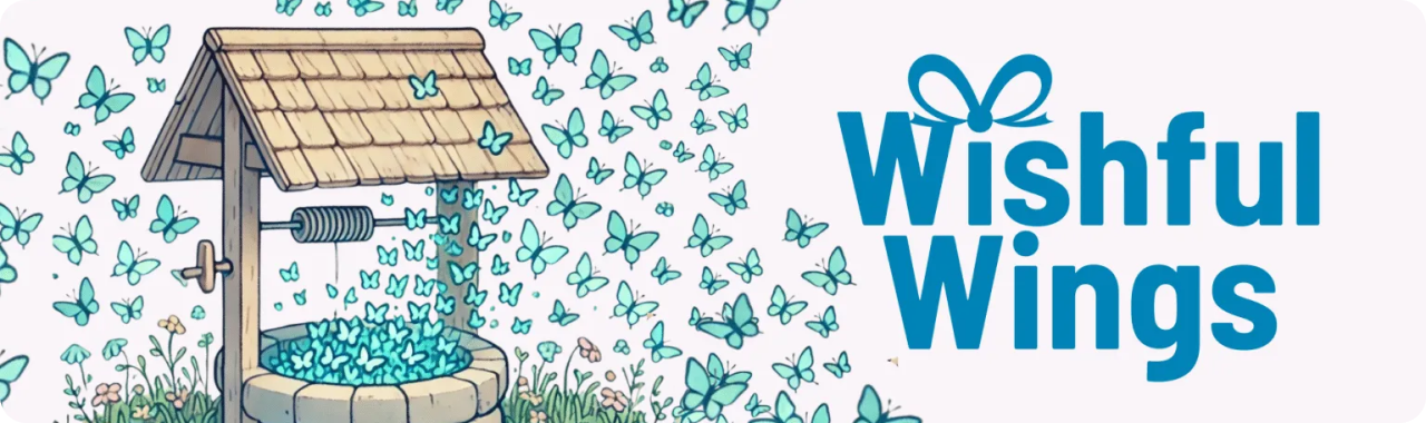 Wishing well with blue butterflies