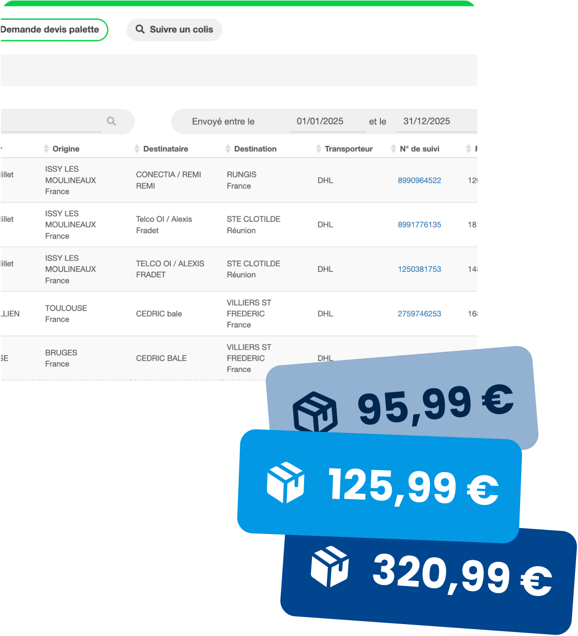 Interface du comparateur Yara Connect