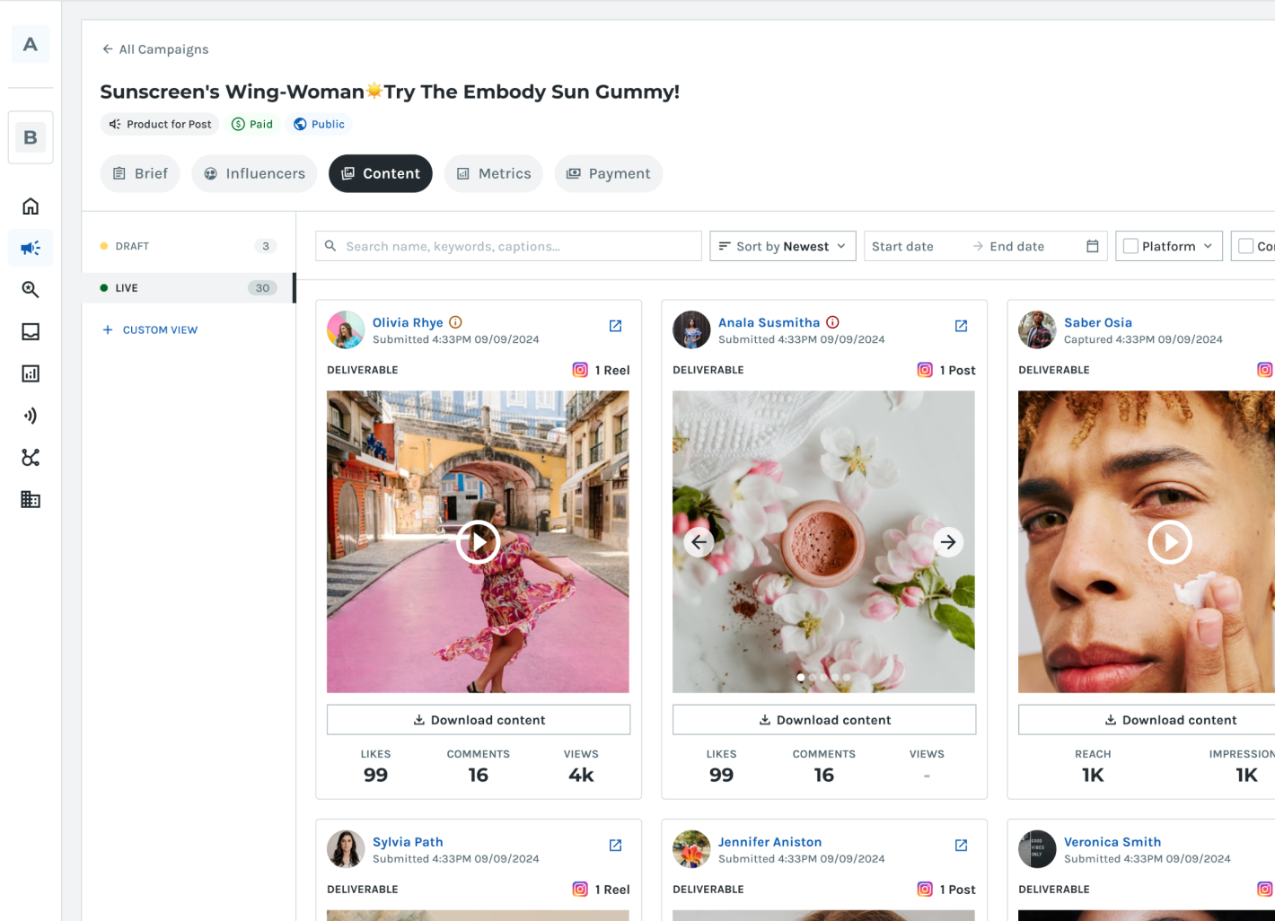 Influencer Marketing Platform Interface