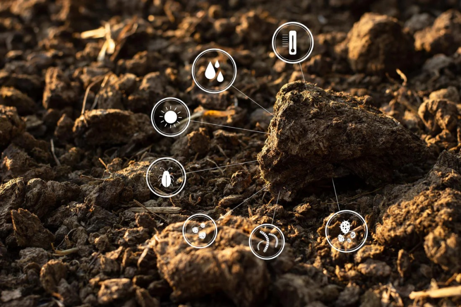 Farming soil with monitoring icons