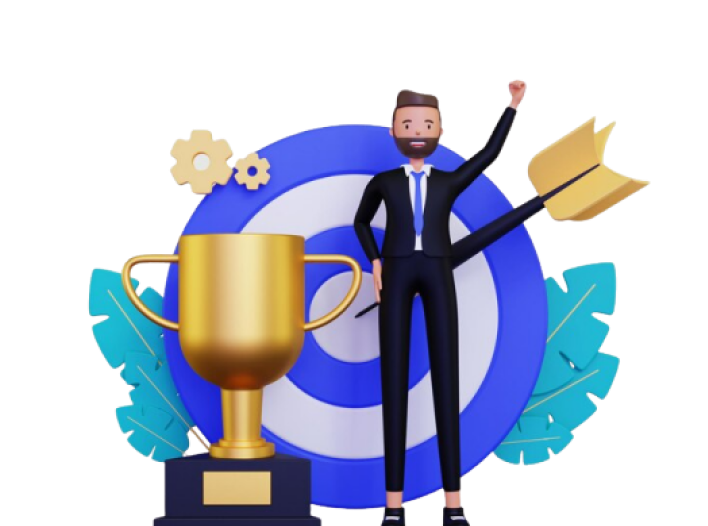 3D personal goal with gold trophy and dartboard