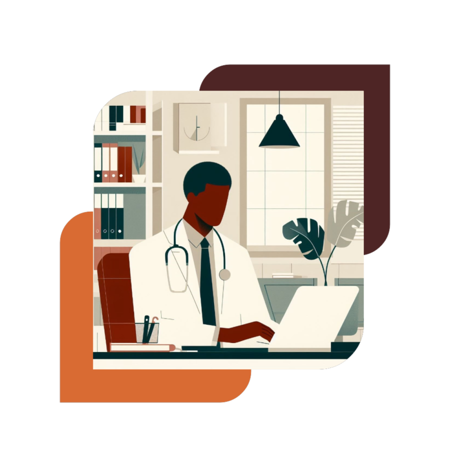 An illustration of a doctor in his office
