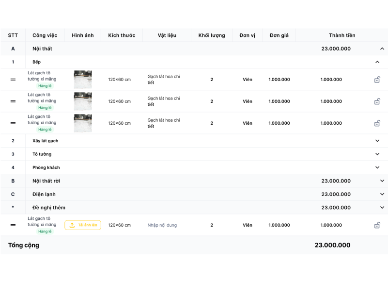 Bảng chào giá template