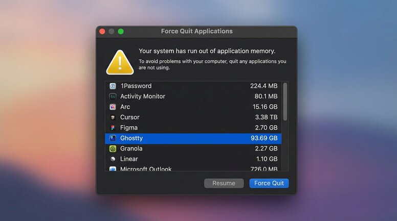 The macos death window: “Your system has run out of application memory.”