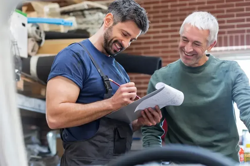 Two men who running a startup discussing a safe investment 