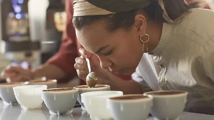 woman smelling food 