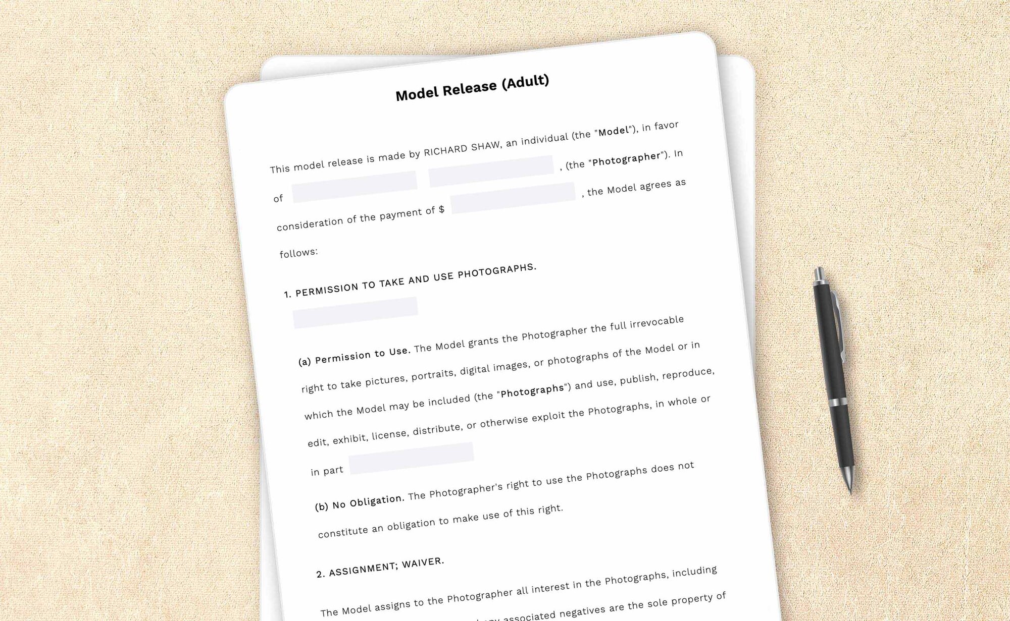 Model Release Form Template | LegalZoom