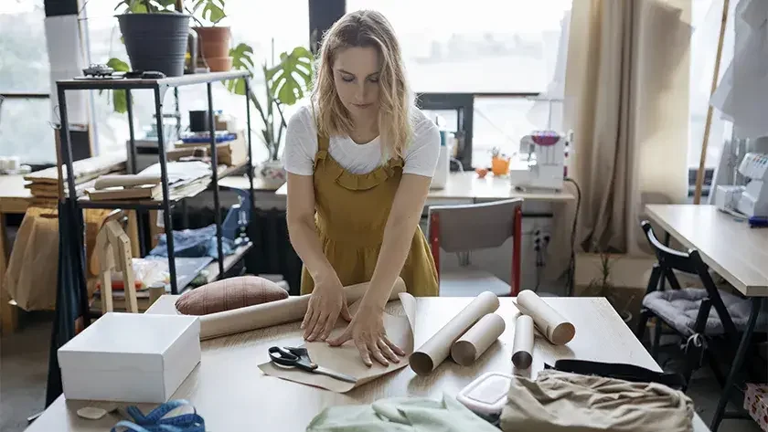 woman making a pattern in a sewing room