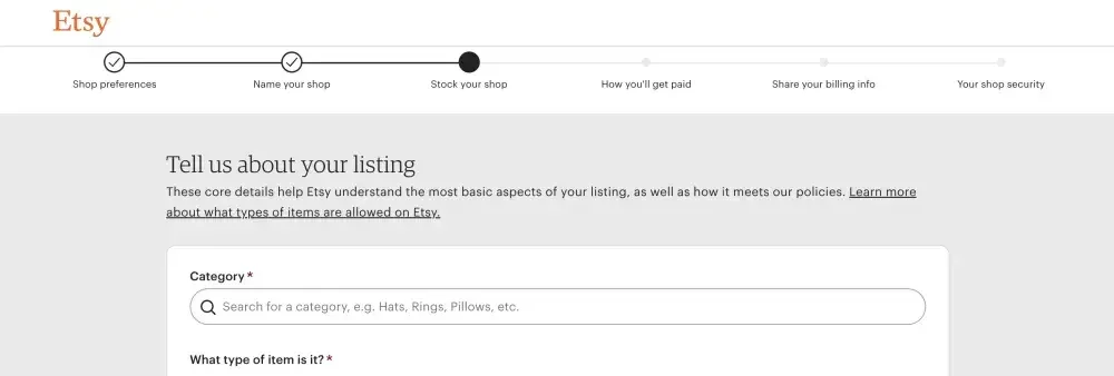 Screenshot from Etsy: listing details page.