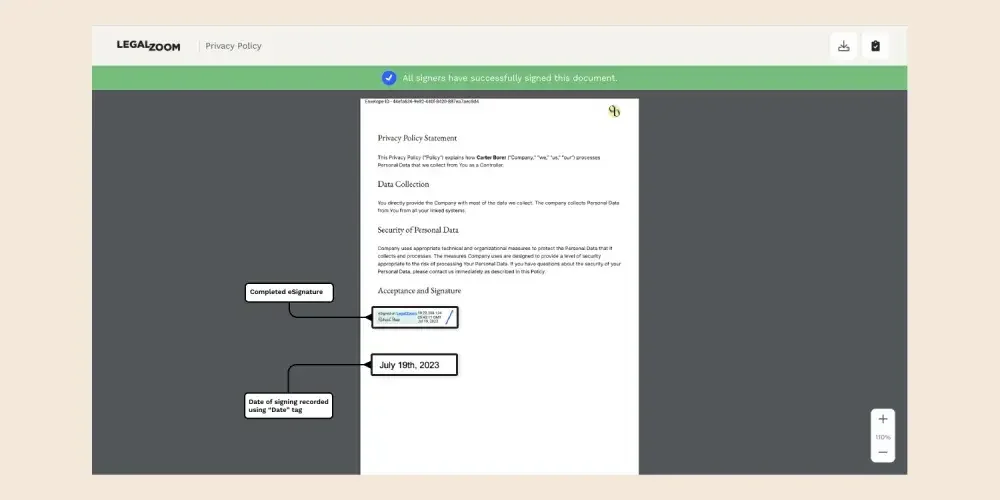 You can save your self-signed documents by downloading them from the LegalZoom platform or from your email.