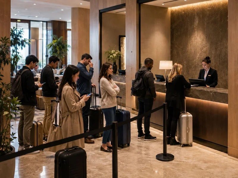 Guests waiting at a traditional hotel reception