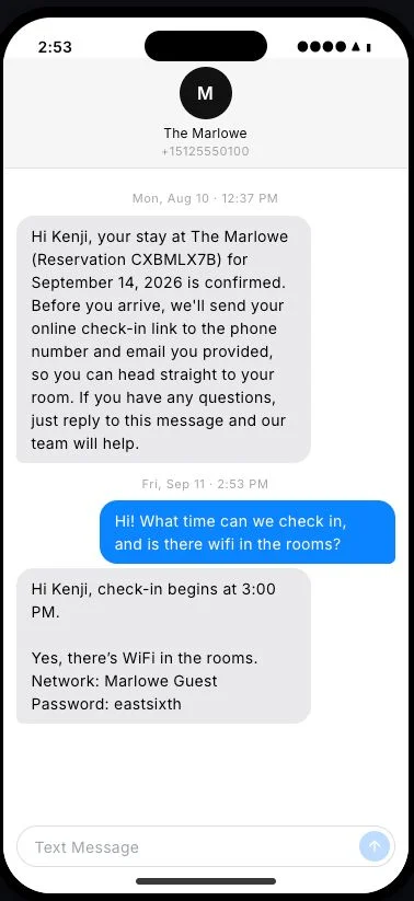 Guest texting the hotel agent from a phone