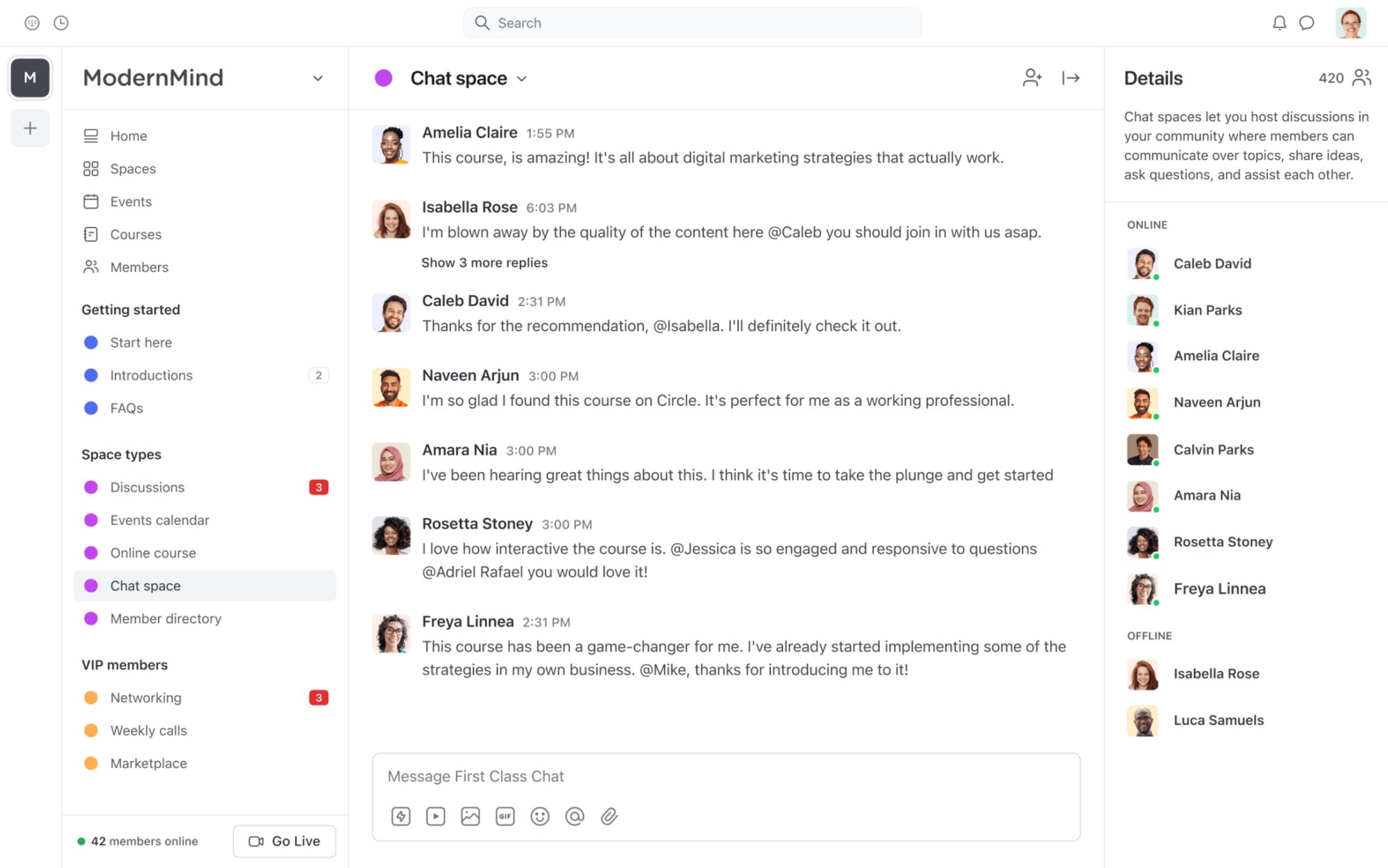 Screenshot of Chat space