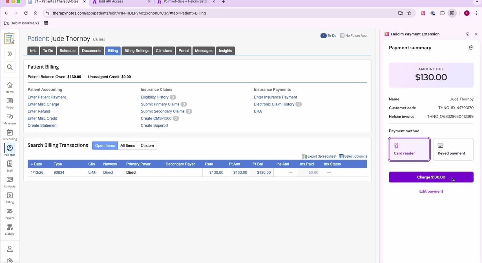 Integrate TherapyNotes with Helcim