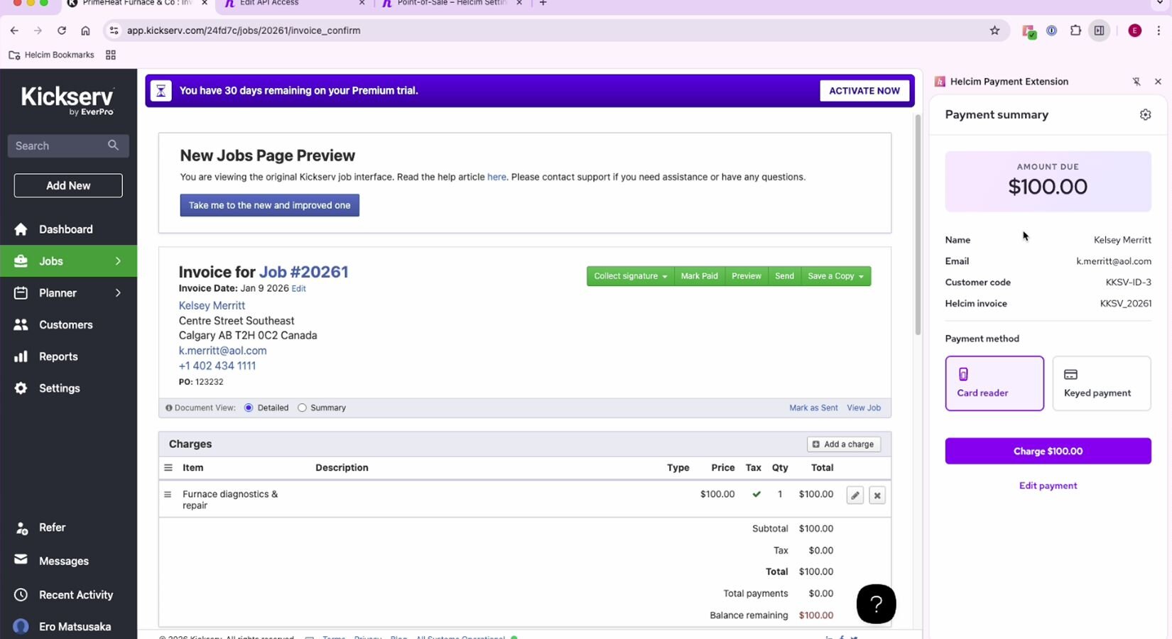 Integrate Kickserv with Helcim