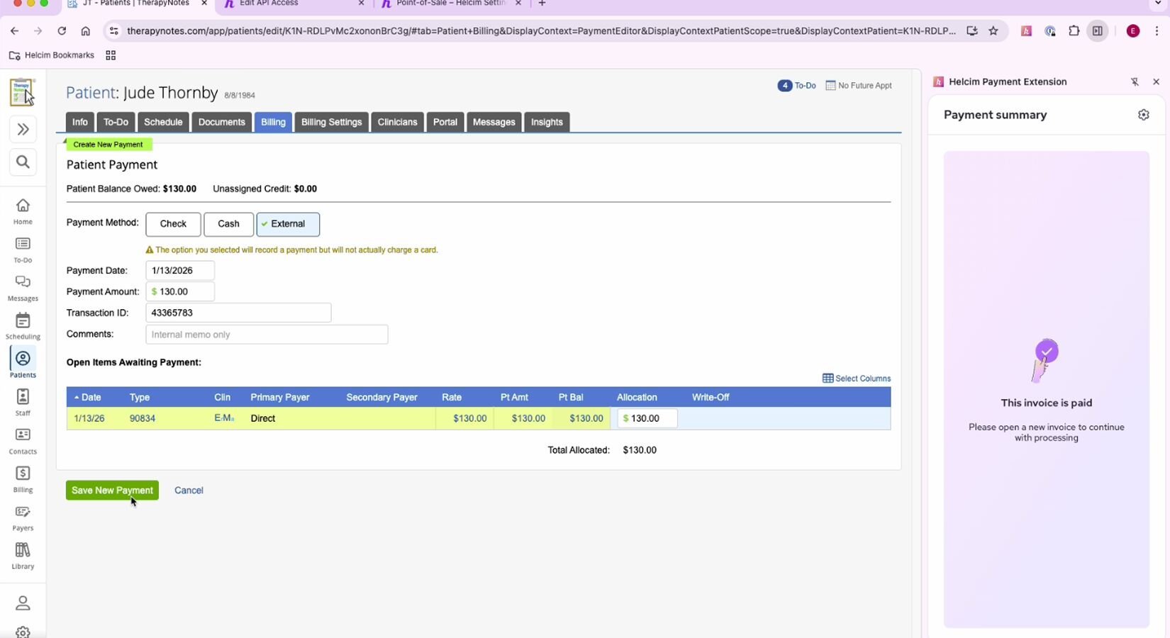 Integrate TherapyNotes with Helcim