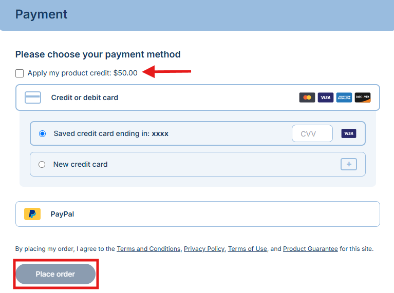 How to Place a One-Time Order Using Product Credit and a Card as ...