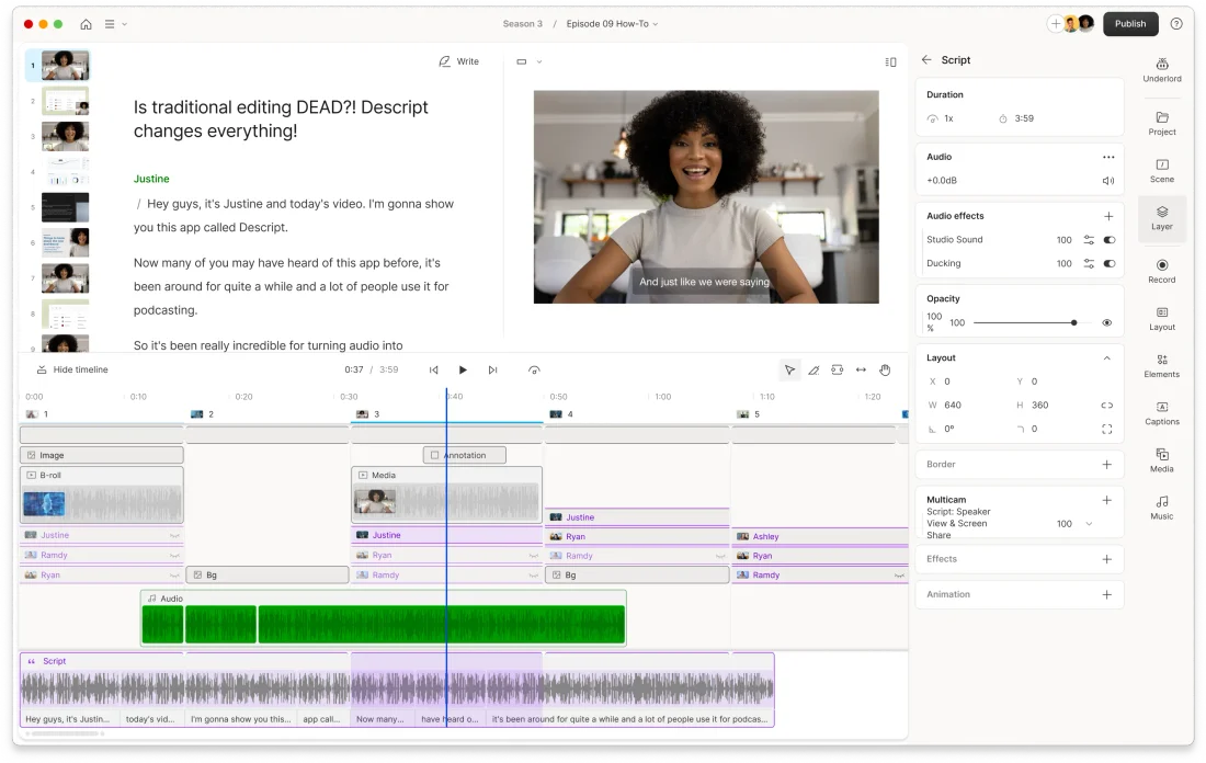 DESCRIPT FREE AI VIDEO EDITING SOFTWARE visual data 2